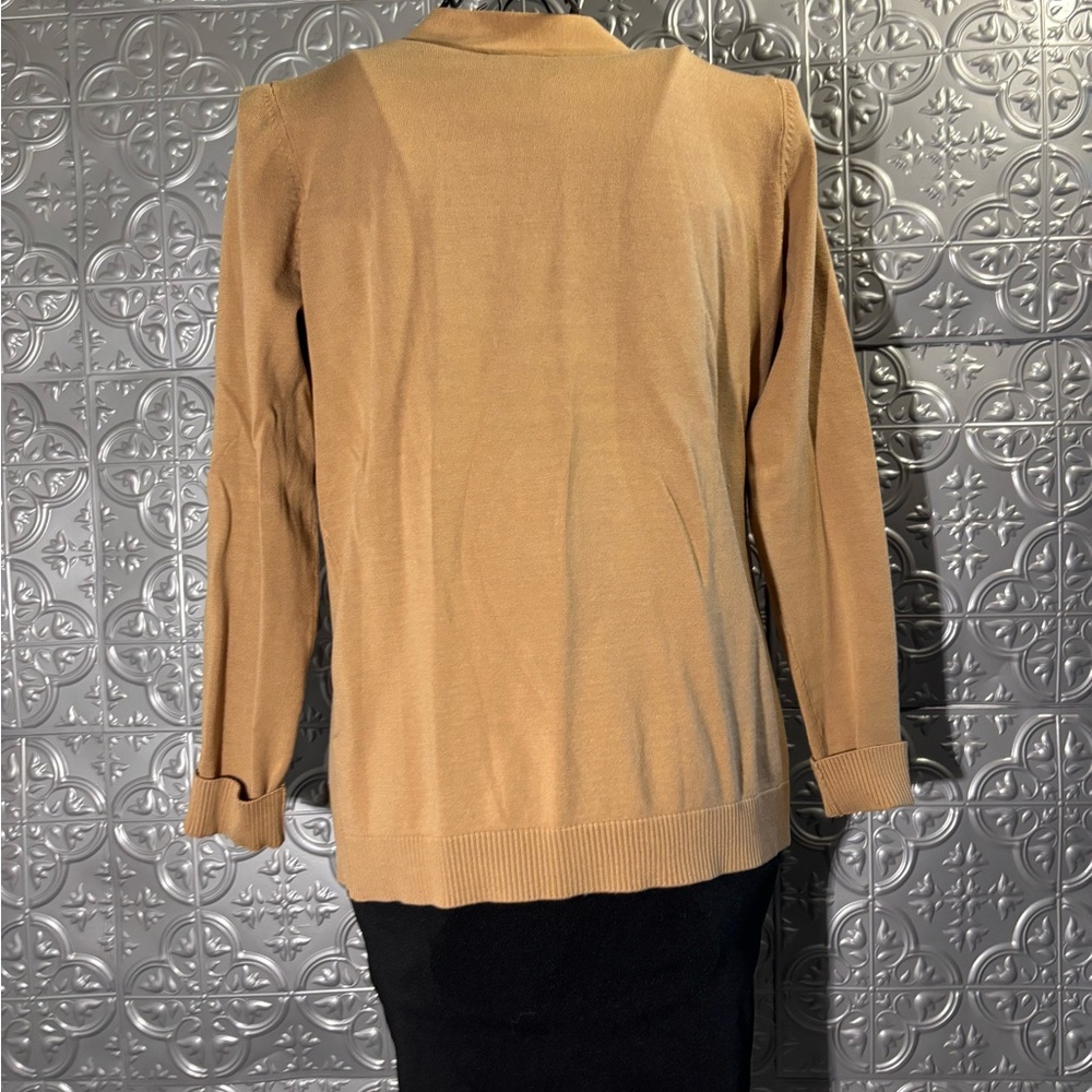 August Silk Carmel Tan Silk Blend Chunky Button Cardigan Sweater size large - Picture 4 of 7